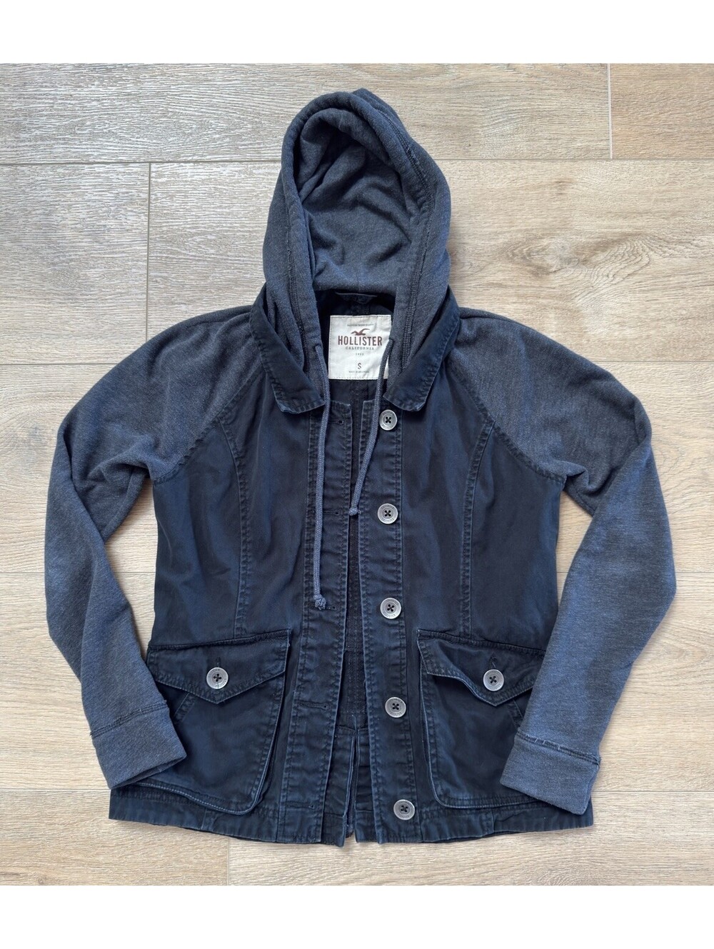 Y2K Hollister Vintage Button Up Military Utility Hooded Jacket Women’s Small